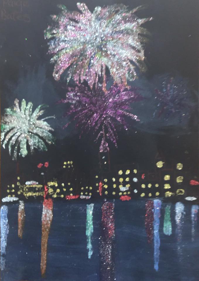A a painting of fireworks
